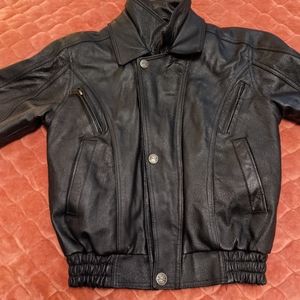 Vintage leather small Oscar Piel black bomber jacket